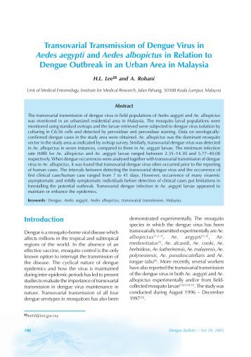 Transovarial Transmission of Dengue Virus in Aedes aegypti and ...