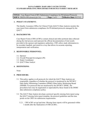 DATA-103 (formerly QA-706): Case Report Form (CRF)