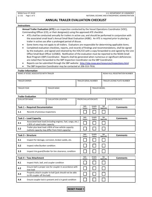 NOAA Form 57-19-02 Annual Trailer Evaluation Checklist