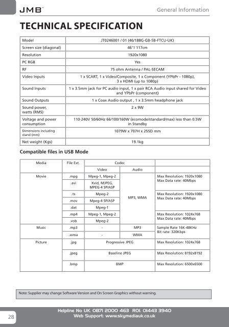 User Guide -JMB 46-188G-GB-5B-FTCU-UK.indd - Sky Media UK LTD