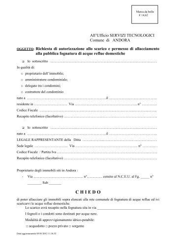 comune di catania autorizzazione allo scarico