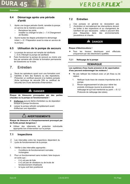 Pompe pÃ©ristaltique Notice d'instructions Dura 45 - Verderflex