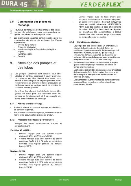 Pompe pÃ©ristaltique Notice d'instructions Dura 45 - Verderflex