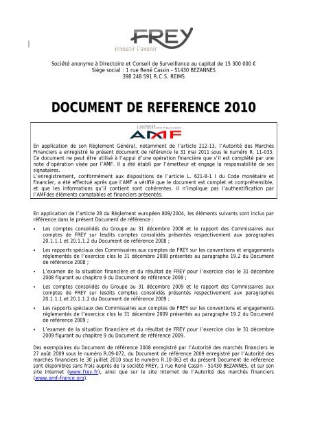 Document de rÃ©fÃ©rence 2010 - FREY