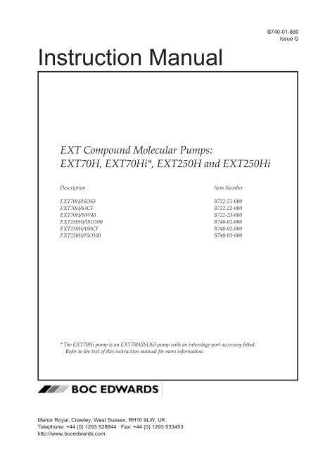 Instr Manual: EXT Compound Molecular Pumps: EXT70H ... - Edwards