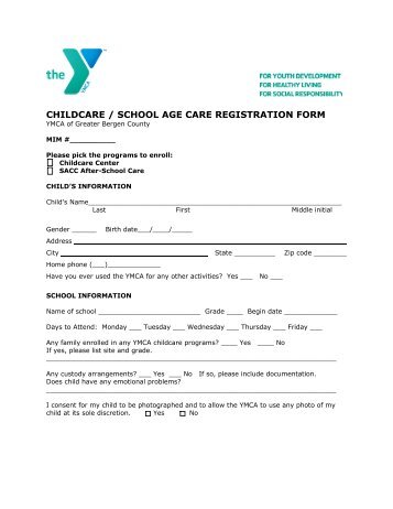 childcare / school age care registration form - YMCA OF THE ...