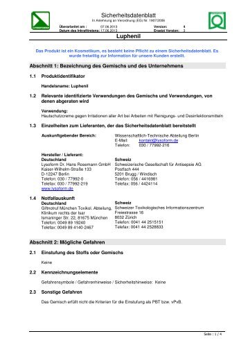 Sicherheitsdatenblatt Luphenil - LYSOFORM Dr. Hans Rosemann ...