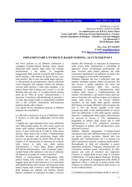 Implementare l'Evidence.Based Nursing: alcuni equivoci