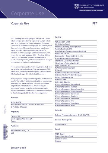 Corporate Recognition brochure - PET Exams - Sprachzertifikate
