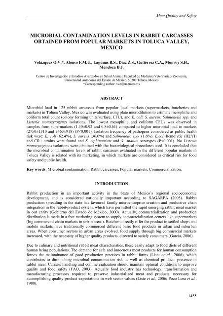 microbial contamination levels in rabbit carcasses obtained from ...