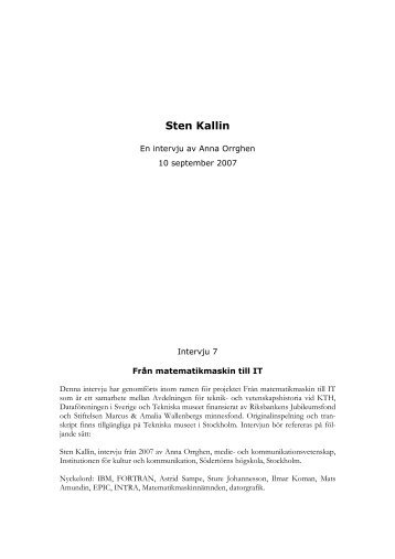 Microsoft Word - Sten Kallin slutredigerad - Tekniska museet