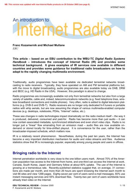 An introduction to Internet Radio - EBU Technical