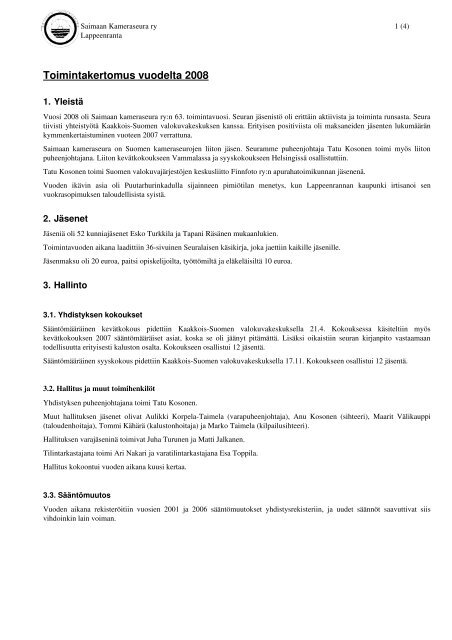 Toimintakertomus 2008.pdf - Suomen Kameraseurojen Liitto ry