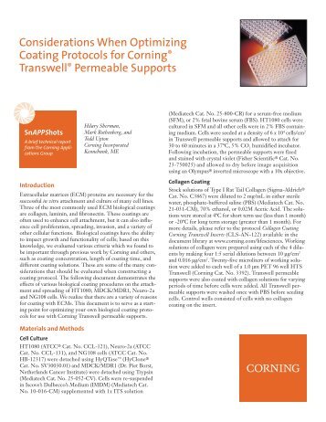Considerations When Optimizing Coating Protocols for Corning ...