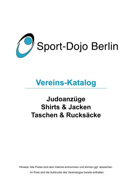 Vereins-Katalog Judoanzüge Shirts & Jacken ... - Sport-Dojo Berlin