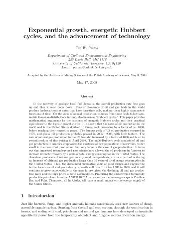 Exponential growth, energetic Hubbert cycles - Tadeusz (Tad) Patzek