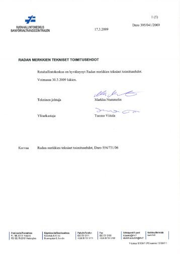 Radan merkkien tekniset toimitusehdot - Liikennevirasto