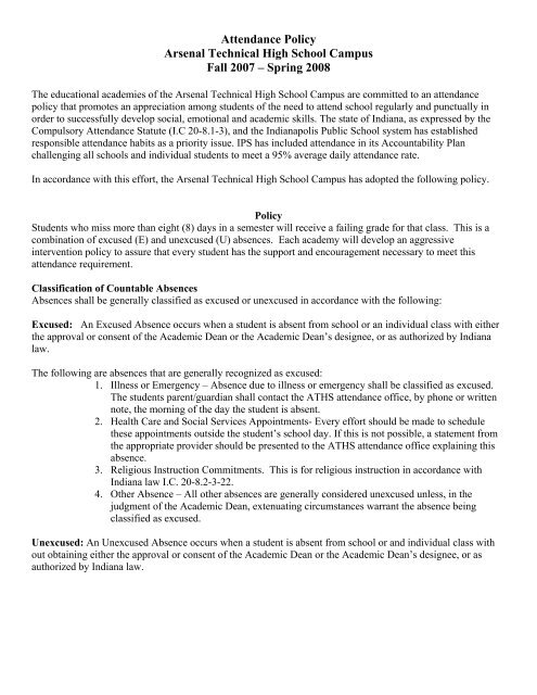 Arsenal Technical High School Student / Parent Information Guide