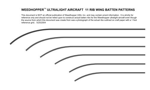 Wing Rib Patterns weedhopper ultralight aircraft 11 rib wing batten patterns