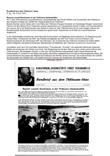 Rundbrief aus dem Thälmann -Haus - Gedenkstätte Ernst Thälmann