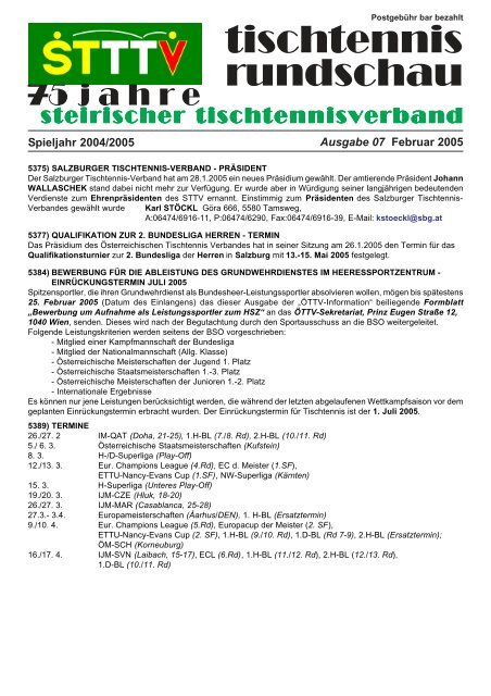 Lehrwarteausbildung für TISCHTENNIS 2005 - Steirischer ...