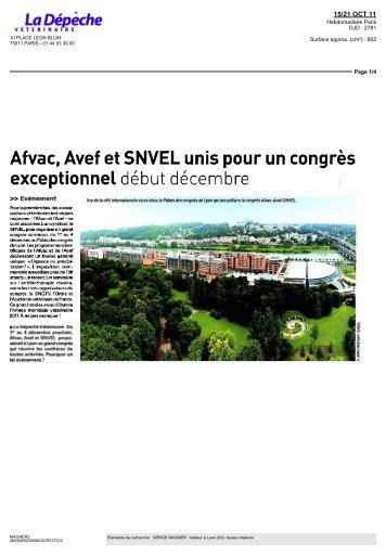 A f va e, Avef et SNVEL unis pour un congrÃ¨s ... - Serge Magner