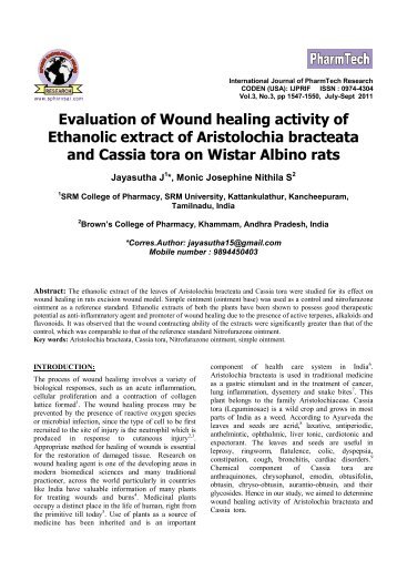 Evaluation of Wound healing activity of Ethanolic extract