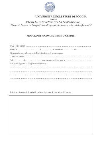 Modulo convalida crediti per tirocinio Corso di laurea specialistica in ...