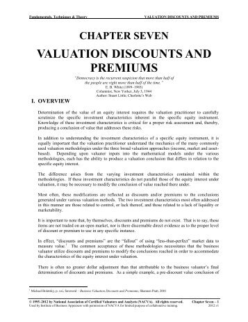 VALUATION DISCOUNTS AND PREMIUMS