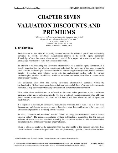VALUATION DISCOUNTS AND PREMIUMS