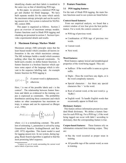 Hindi Part-of-Speech Tagging and Chunking : A Maximum Entropy ...