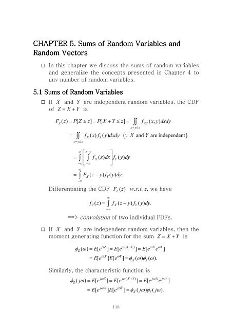 CHAPTER 5 CHAPTER 5. Sums of Random Variables and Sums of ...