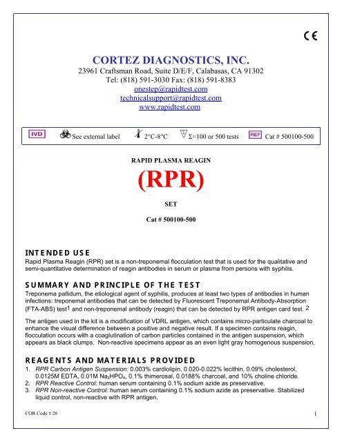 RPR Test Kit - ELISA kits - Rapid tests