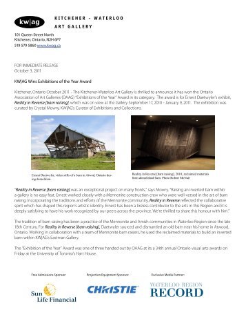 AG Wins Exhibitions of the Year Award - Kitchener-Waterloo Art ...