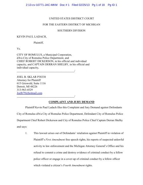 Romulus Police Chief Dickerson lawsuit.pdf - MLive.com