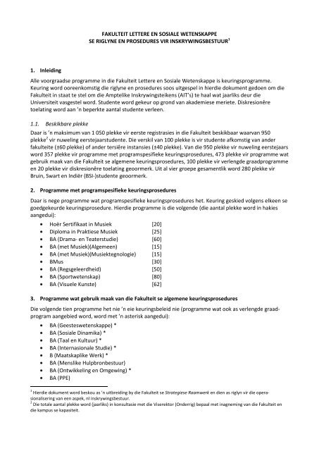 FAKULTEIT LETTERE EN SOSIALE WETENSKAPPE SE RIGLYNE ...