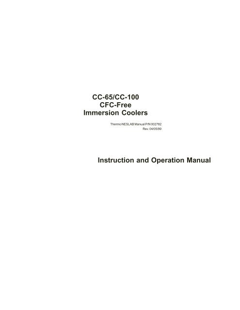 CB-65/CC-100 Immersion Coolers Instruction ... - Chiller City
