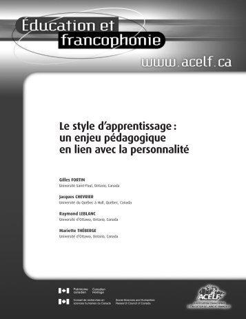 Le style d'apprentissage: un enjeu pÃ©dagogique - acelf