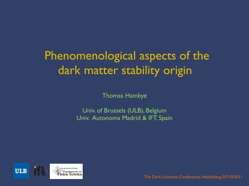 Phenomenological aspects of the dark matter stability origin