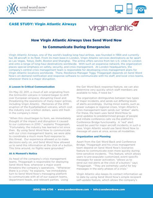 Virgin Atlantic Airways Case Study - Send Word Now