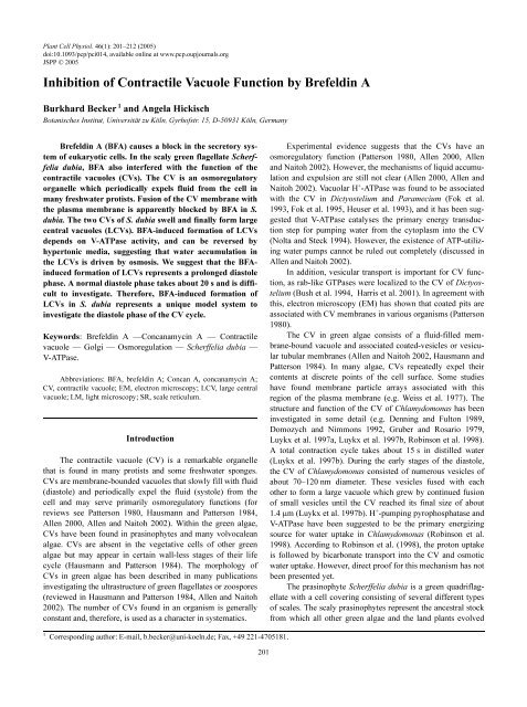 Inhibition of Contractile Vacuole Function by ... - Universität zu Köln