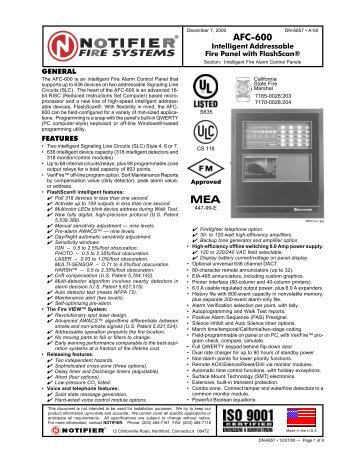 AFC-600 Addressable, Intelligent Fire Alarm Control Panel - Notifier