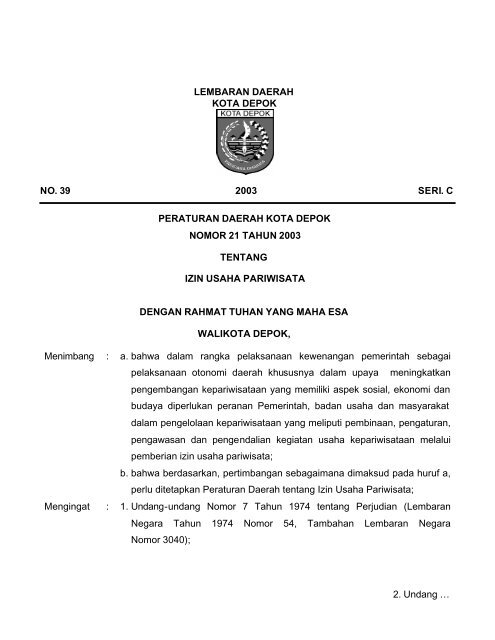 Nomor 21tahun 2003 Tentang Izin Usaha Pariwisata Mahkamah