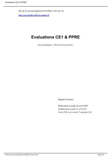 Evaluations CE1 & PPRE - Circonscription de St Gilles Croix de Vie