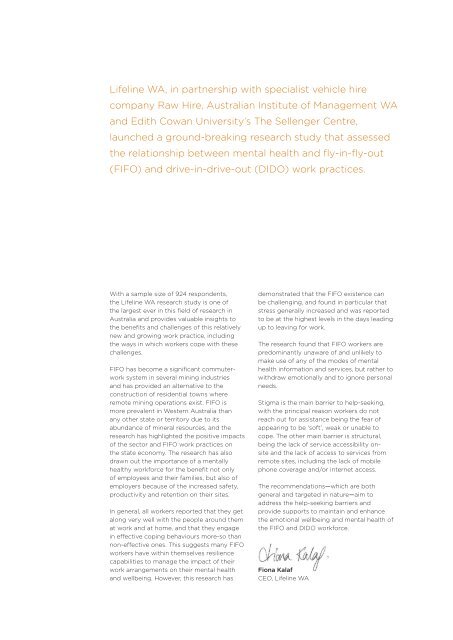 FIFO/DIDO Mental Health Research Report 2013 - Lifeline WA