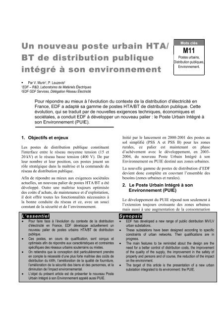 Un nouveau poste urbain HTA/ BT de distribution ... - matpost 2003