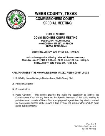 webb county, texas commissioners court special meeting public ...