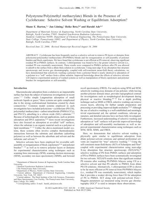 Polystyrene/Poly(methyl methacrylate) - Physics - North Carolina ...