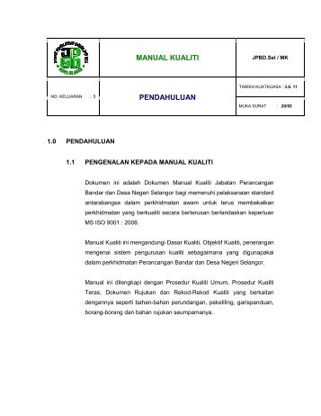 MANUAL KUALITI PENDAHULUAN - JPBD Selangor