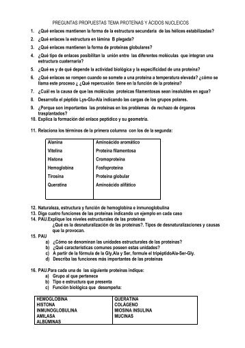 PREGUNTAS PROTEINAS Y A.NUCLEICOS - IES La Nucia